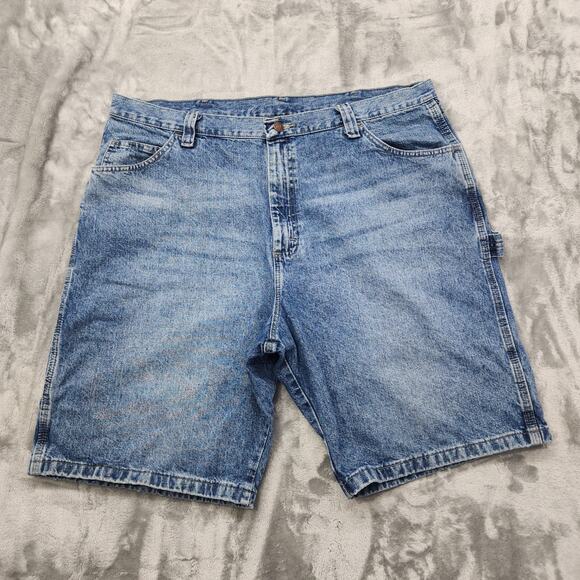 Wrangler Shorts Mens 40 Blue Carpenter Cargo Pocket Denim Classic Casual Work - Picture 1 of 11